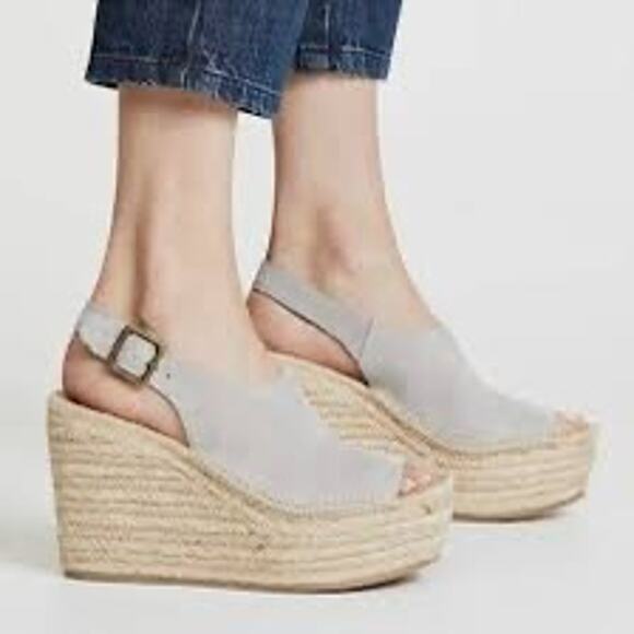 Soludos Sevilla Grey Platform Wedge Espadrilles Sandals 10 - Picture 1 of 9